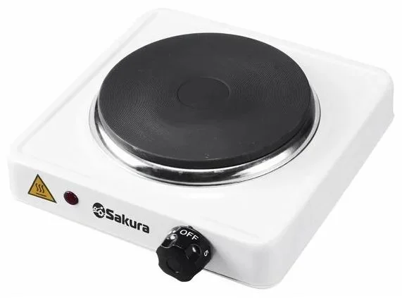 Плитка электрическая Sakura ПЭ-01B (1 конфорка/ чугун/ дисковый нагреватель/ мощность 1000 Вт/ черный)-1