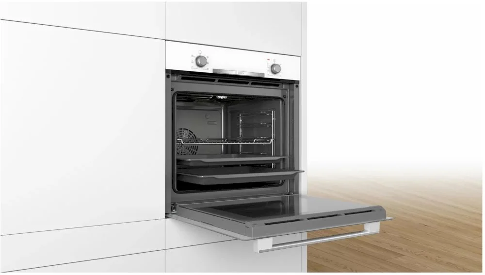 Духовой шкаф Bosch HBA530BW0S (Serie2 / 71 л / до 275 °C / Белое стекло / Гриль / съемные направляющие / EcoClean (задняя стенка) / A)-4