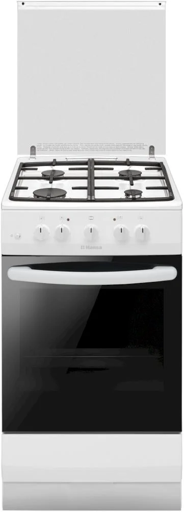 Плита газовая Hansa FCGW530253 (Белая / духовка - 70 л / 4 газовые конфорки / чугун. решетки / металл. крышка / газконтроль / эл.поджиг)-0