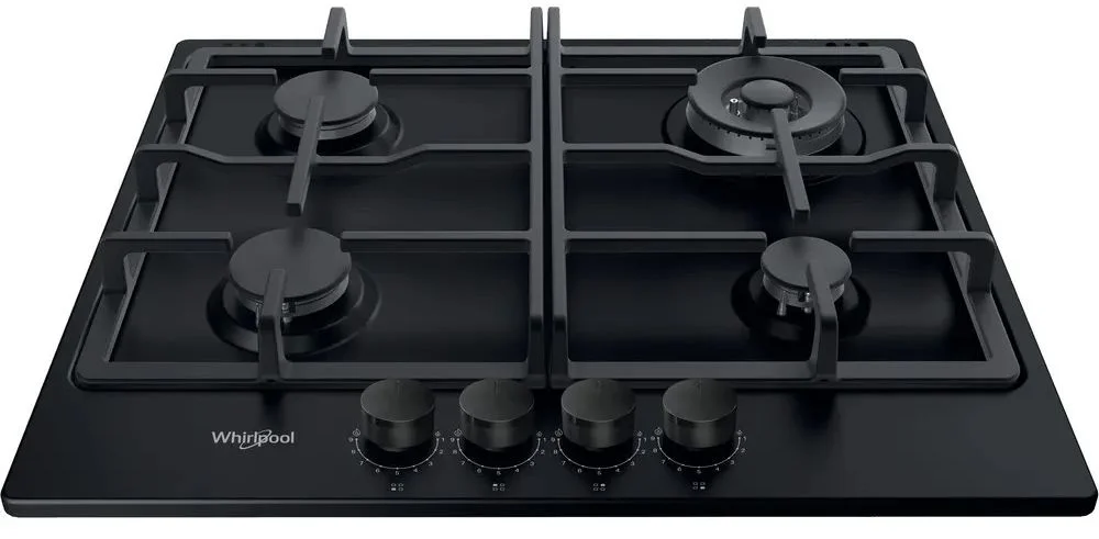Поверхность газовая Whirlpool TGML 661 NB (Чёрная / 4 конфорки / Чугунные решетки / Электроподжиг / Газ контроль)-0