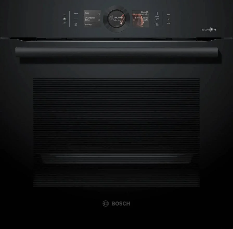 Духовой шкаф с добавлением пара Bosch HSG856XC7 (Serie8/ 71 л / до 250°C / Чёрное стекло / Гриль / Телескоп. напр. (x3) / EcoClean Direct / SoftClose)-0