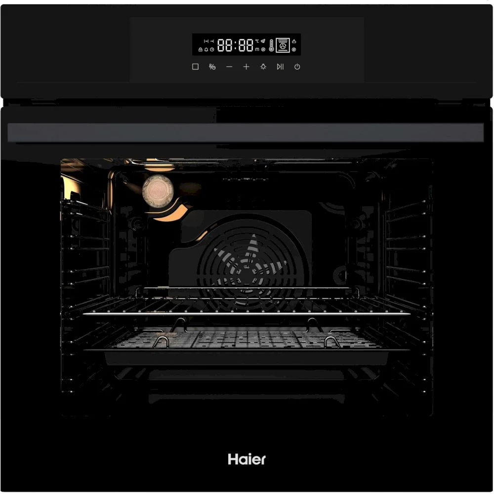 Духовой шкаф Haier HOX-FP3AGB (76 л / Чёрное стекло / Гриль / Телескоп.напр.(x1) / Эмаль легкой очистки / Air Fry / A)-0