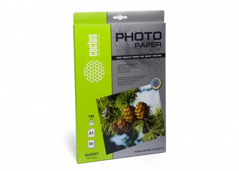 Фотобумага Cactus CS-GA314050 A3/140г/м2/50л./белый глянцевое для струйной печати-0