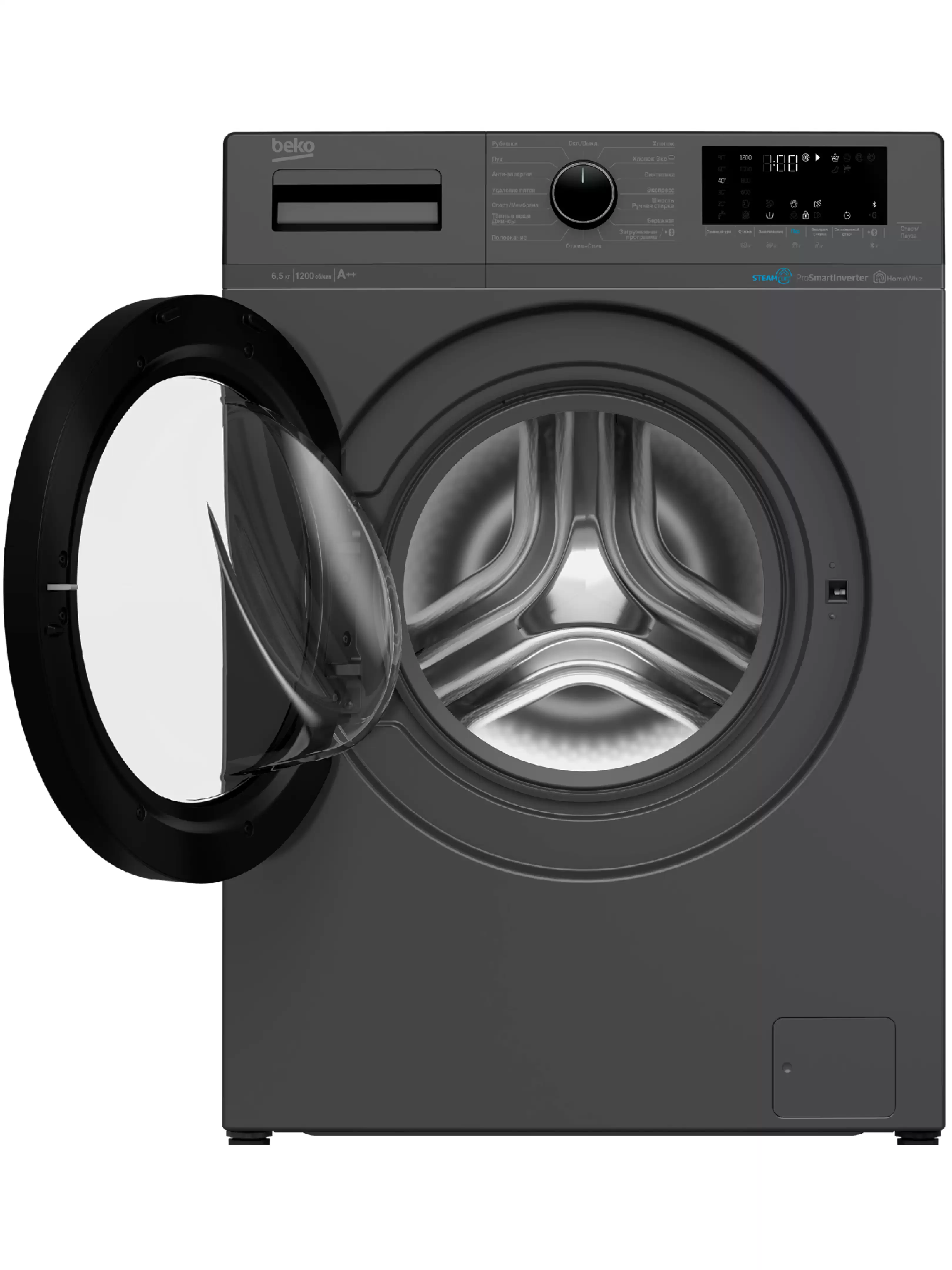 Стиральная машина Beko WSPE6H616A (40-44см / 6,5кг / 1200об / пар SteamCure / HomeWhiz®(Bluetooth) / Инверторный мотор ProSmart™ / Серебристый / A+++)-2