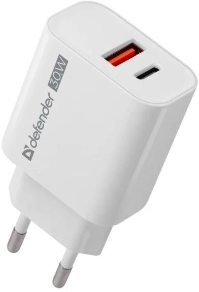 Сетевое зарядное устройство Defender UPA-130, (USB/Type-C/30W/PD/QC), Белое-0