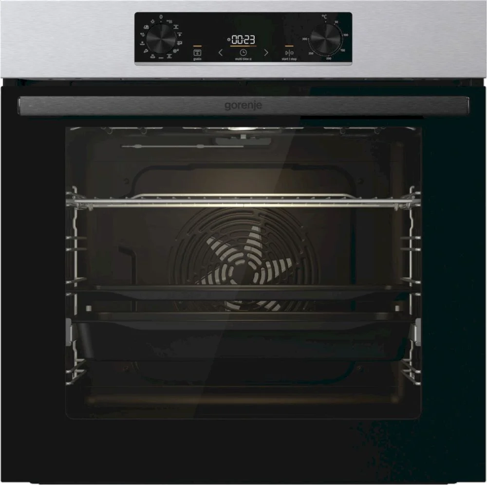 Духовой шкаф Gorenje BOSB6737E03X (Essential / 77 л / до 300 °C / Нерж. + чёрное стекло / AquaClean / PerfectGrill / съемные направляющие (x1) / А)-0