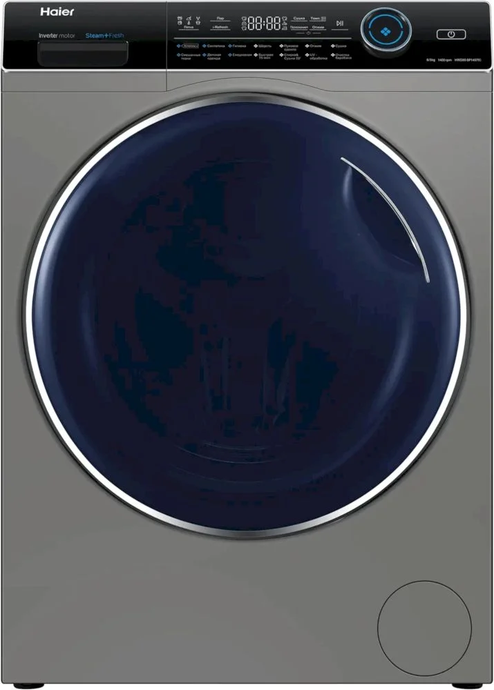 Стирально-сушильная машина Haier HWD80-BP14979S (53,5см / 8/5кг / 1400об / пар / Инверторный Двигатель / Серебро)-0