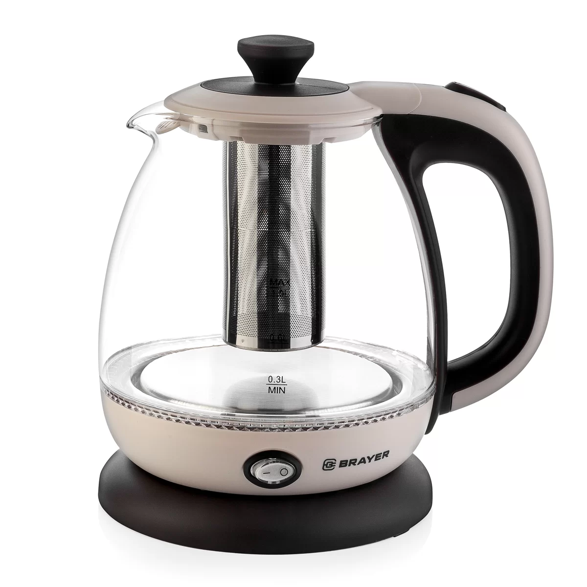 Чайник Brayer BR1046 (1100 Вт / 1 л / стекло / бежевый)-0
