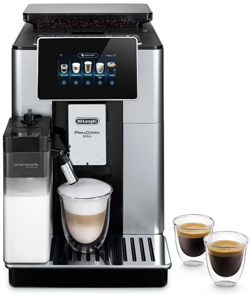 Кофемашина DeLonghi PrimaDonna SOUL ECAM610.55.SB (кофе зерновой, молотый/ 1450 Вт/ 2.2 л/ автоматический капучинатор/ 18 напитков)-0