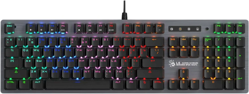 Проводная игровая клавиатура A4Tech Bloody B760, (Полноразмерная/Оптомеханическая/Кабель 1.8м), Черная -0
