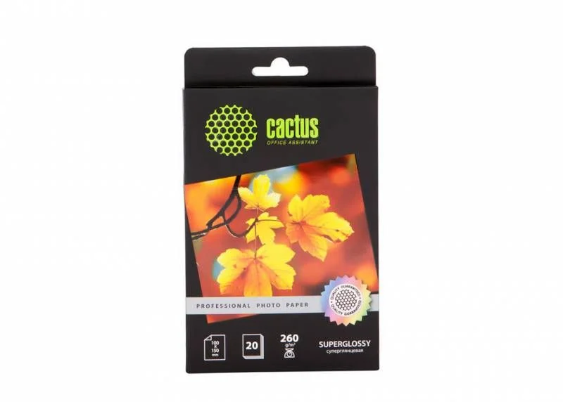 Фотобумага Cactus Prof CS-HGA626020 10x15/260г/м2/20л./белый глянцевое для струйной печати-0