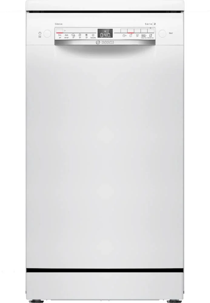 Машина посудомоечная отдельностоящая 45 см Bosch SPS2HKW58E (10 комплектов / 2 полки / Расход воды - 8,9 л / Home Connect / EcoSilence Drive / Белая)-0