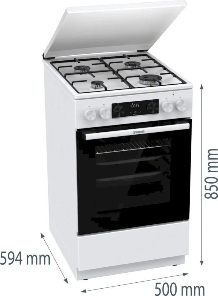 Плита комбинированная Gorenje GK5C42WJ (G600 / Белый / духовка - 62 л / 4 газовые конфорки / эмал. решетки / эл.поджиг / газ-контроль)-0