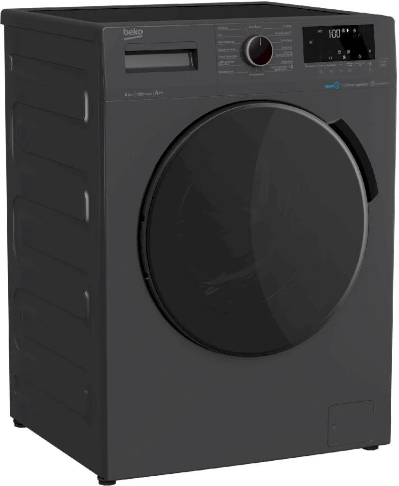 Стиральная машина Beko WSPE6H616A (40-44см / 6,5кг / 1200об / пар SteamCure / HomeWhiz®(Bluetooth) / Инверторный мотор ProSmart™ / Серебристый / A+++)-1