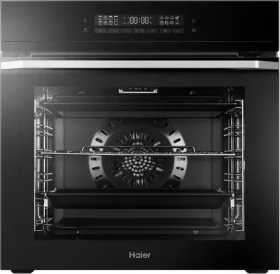 Духовой шкаф Haier HOQ-F5AAGB (72 л / до 250 °C / Чёрное стекло / Гриль / Телескоп.напр.(x2) / Аква очистка / Air Fry / A+)-0