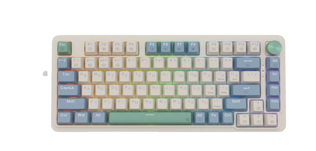 Механическая клавиатура Redragon Ucal Pro RGB (81,кр.свитчи, русская раскладка), бежевый-фиолетовый/зеленый-0