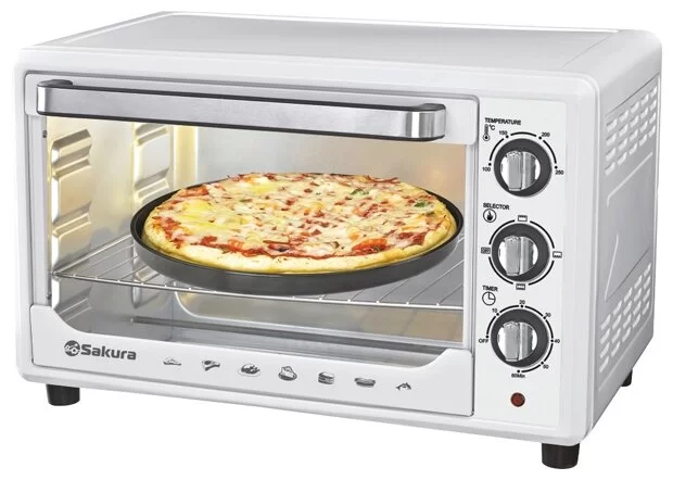 Мини-печь Sakura SA-7001WP (35 л/ 1600 Вт/ белая) + форма для выпечки-0
