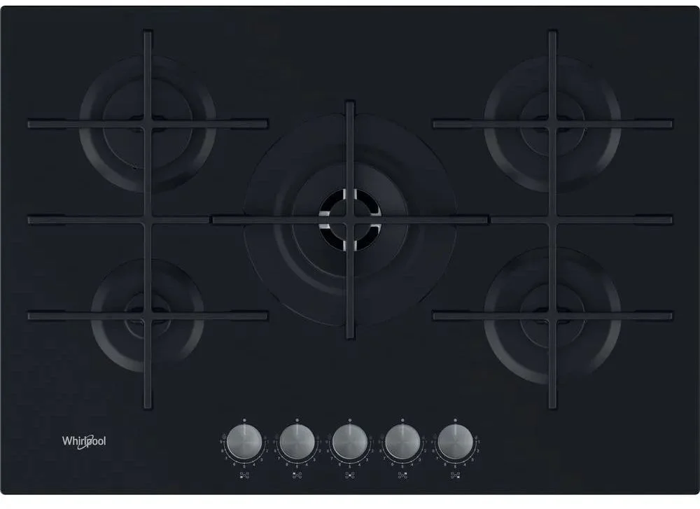 Поверхность газовая Whirlpool AKWL 728/NB (Чёрная / Стеклокерамика / 5 конфорки / Чугунные решетки / Электроподжиг / Газ контроль)-0