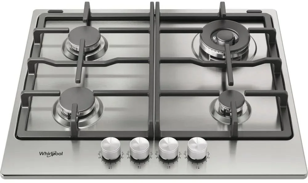 Поверхность газовая Whirlpool TKRL 661 IX (Нерж. сталь / 4 конфорки / Чугунные решетки / Электроподжиг / Газ контроль / WOK)-0