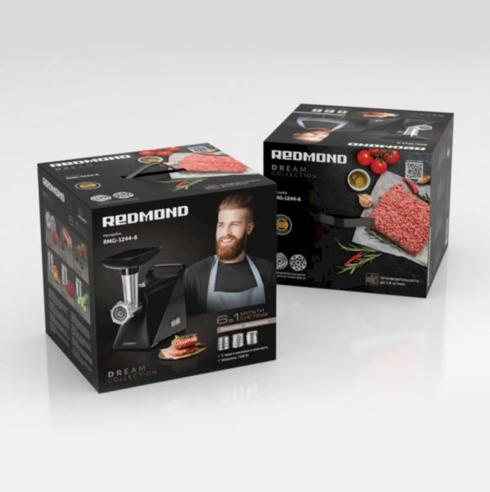 Мясорубка Redmond RMG-1244-6 (1340 Вт / 1.6 кг/мин / корпус - пластик / лоток - пластик / реверс / 5 насадок / чёрный)-4