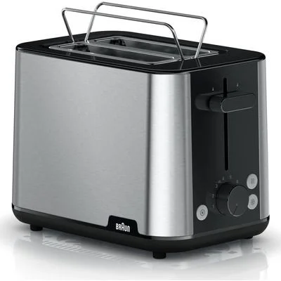 Тостер Braun HT1510BK (900 Вт/ тостов - 2/ подогрев, размораживание, решетка для подогрева булочек, поддон для крошек/ серебристый)-0