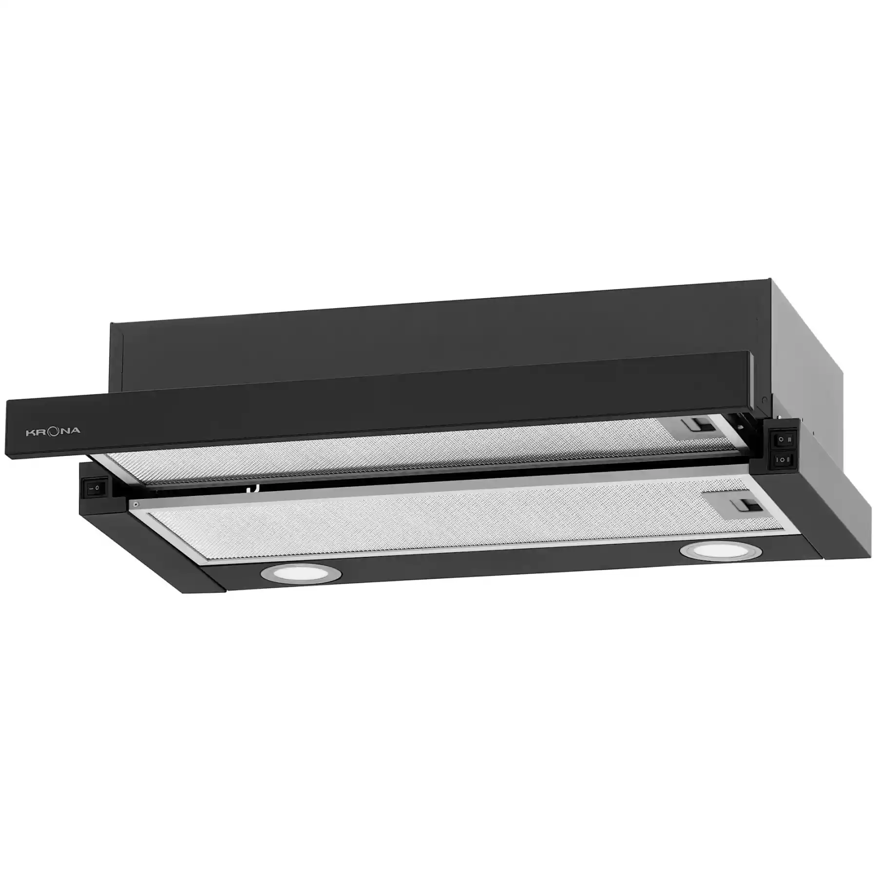 Вытяжка телескопическая KRONA KAMILLA T 600 BLACK (1000 м³/ч / 2*80 Вт / LED освещение 2x1,5 Вт / ширина - 59,7 см / черный / металл)-0
