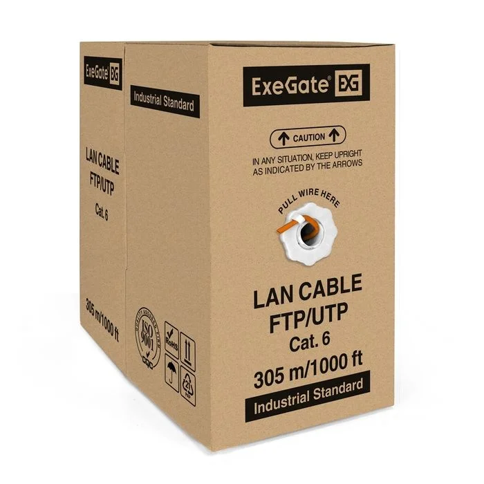 Витая пара Exegate UTP, CAT 6, CCA, 23AWG, 4 пары, бухта 305м, PVC, серый (EX186134RUS)-0