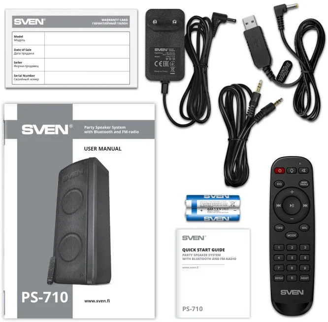 Беспроводная портативная колонка SVEN PS-710 / 100W / microSD / USB / FM / Bluetooth /  Батарея 4400mAh / RGB подсветка / караоке / Чёрный-11