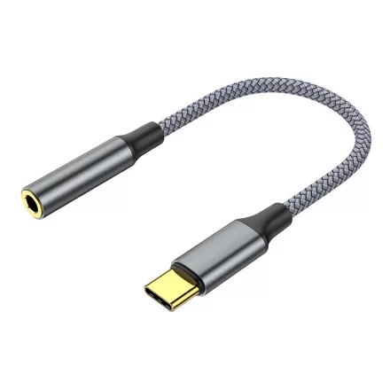 Адаптер-переходник KS-is USB-C в AUX (KS-392) USB-C папа/Jack3.5 мама, серебристый, длина - 0.12 метров-0