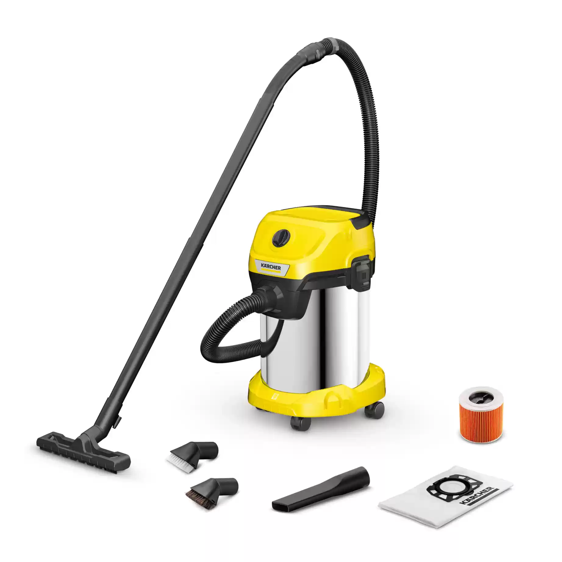 Пылесос Karcher WD 3 S V-19/4/20 1.628-141.0 (1000 Вт, мусоросборник 19 л, желтый/нерж.сталь)-0