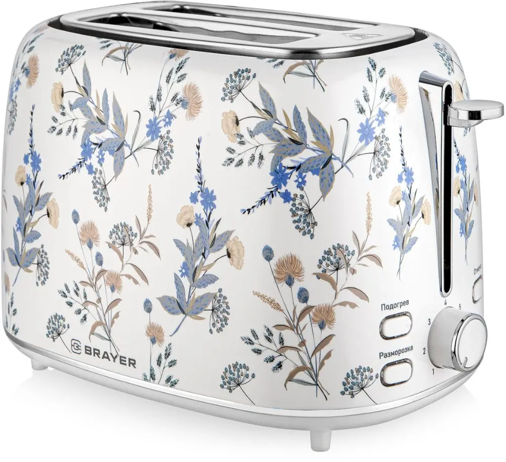 Тостер Brayer BR2103 (1080 Вт/ тостов - 2/ подогрев, размораживание, поддон для крошек/ пластик / белый)-0