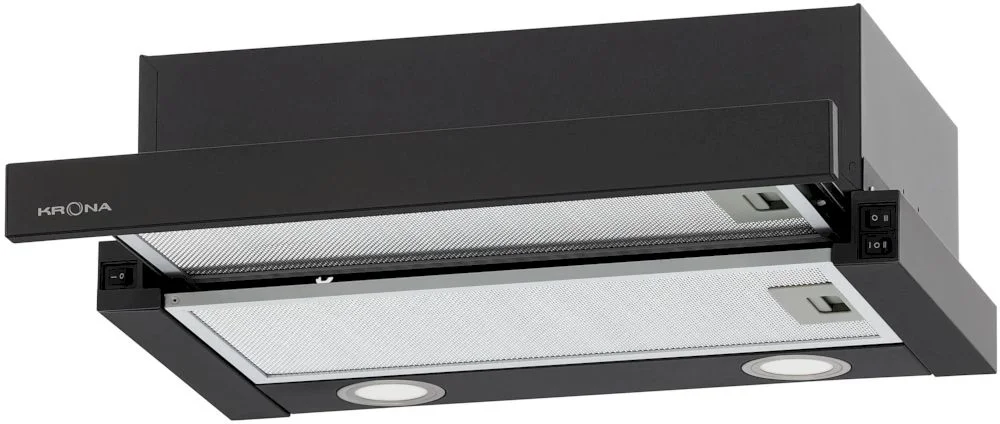 Вытяжка телескопическая KRONA KAMILLA MV 500 BLACK (600 м³/ч / 80 Вт / LED освещение 2x1,5 Вт / ширина - 49,7 см / черный / металл)-0