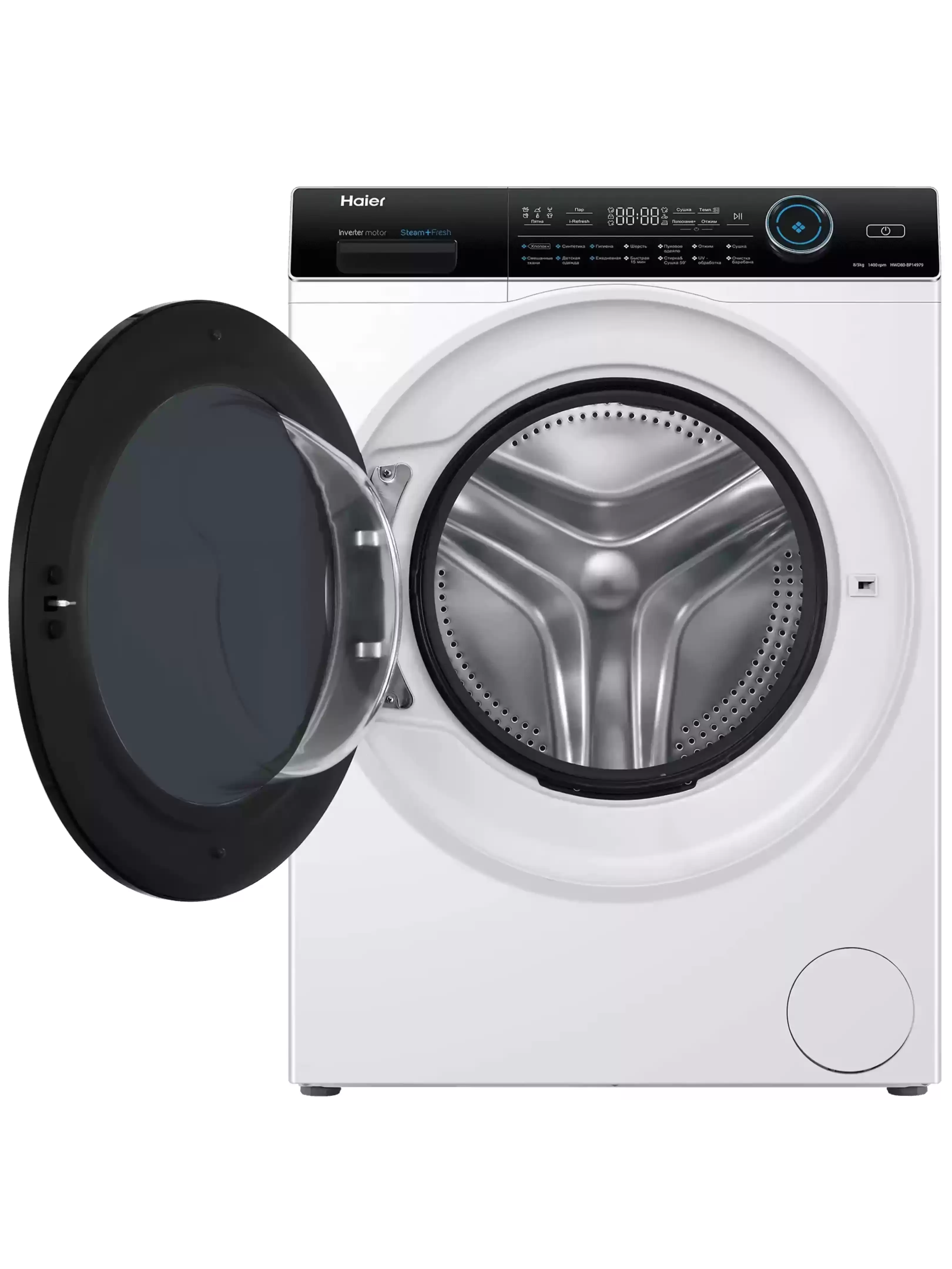 Стирально-сушильная машина Haier HWD80-BP14979 (53,5см / 8/5кг / 1400об / пар / Инверторный Двигатель / Серебро)-3