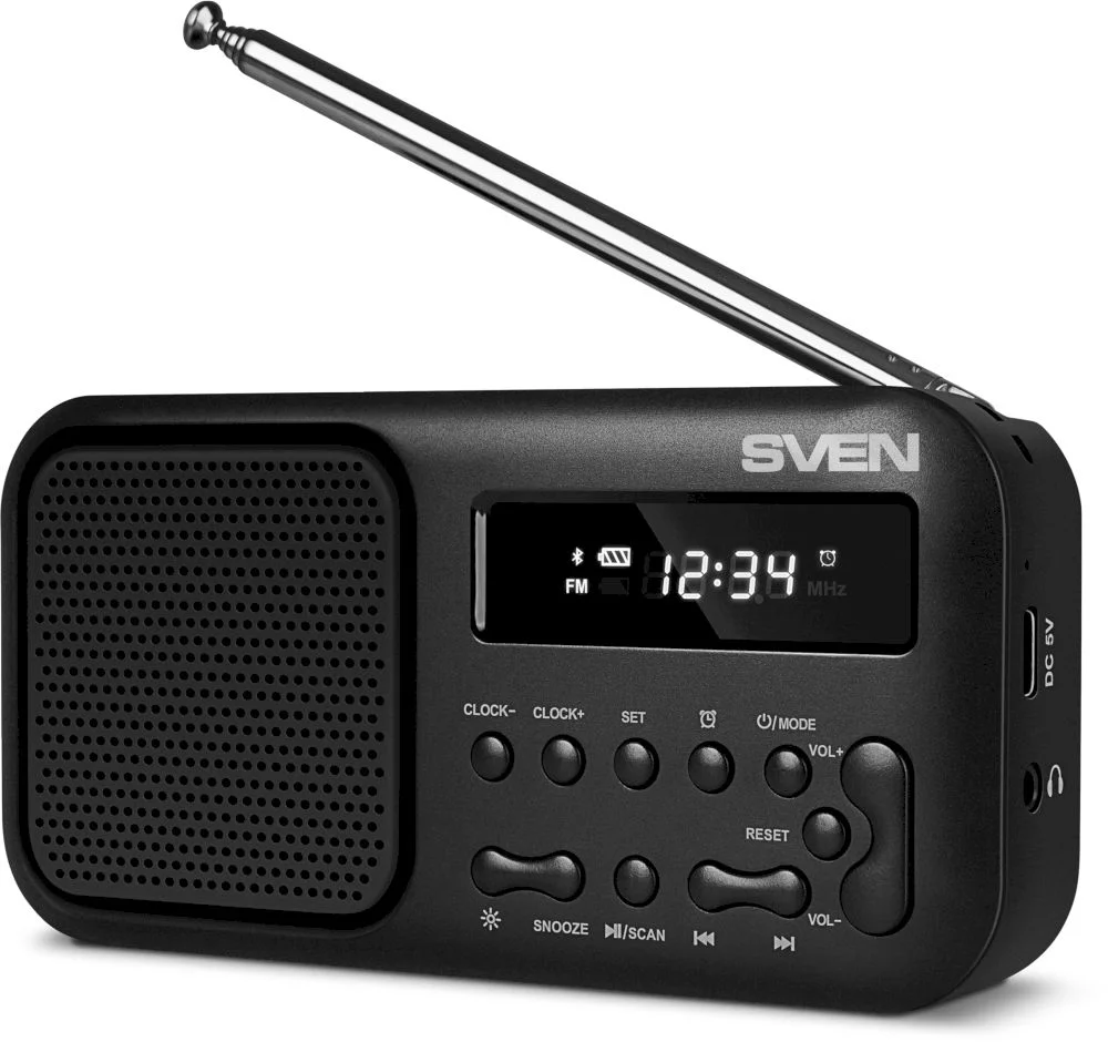 Радиоприемник SVEN SRP-50 / 3W / Bluetooth / LED-экран / Часы / Будильник / Батарея - 500 mAh / Черный-0