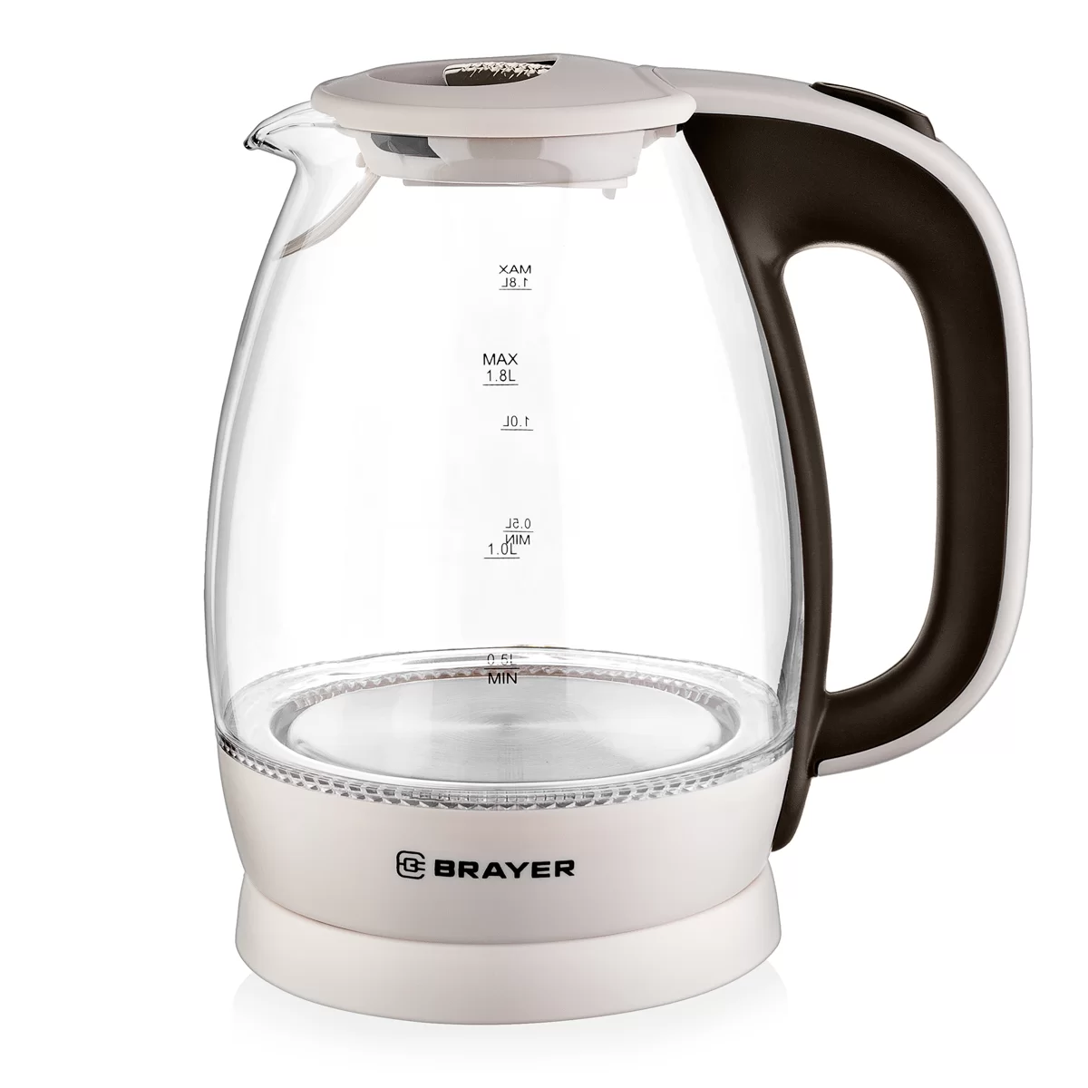 Чайник Brayer BR1045BN (2200 Вт / 1,8 л / стекло / бежевый)-0