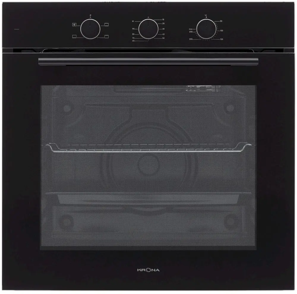 Духовой шкаф KRONA ELEMENT 60 BL/BL (78 л / до 260 °C / Чёрное стекло / Традиционная очистка / Гриль / Рельефные направляющие / А)-0