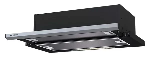 Вытяжка телескопическая KRONA Kamilla slim 600 black/inox (1066 м³/ч / 2*90 Вт / галогенная лампа 2x28 Вт / ширина - 60 см / нерж. сталь+чёрный)-0