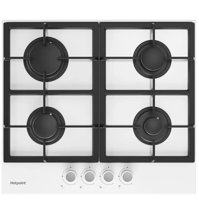 Поверхность газовая Hotpoint HG 61F/WH (Белое стекло /чугун. решетки /4 конфорки(1,75/1,0/1,75/2,9 кВт) / газконтр. / электропод.)-0