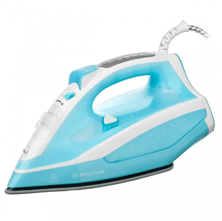 DSP Утюг Brayer BR4000 белый/голубой (2600 Вт/ подошва - керамика / паровой удар - 140 г/мин/ 1,9 м/ автоотключение)-0