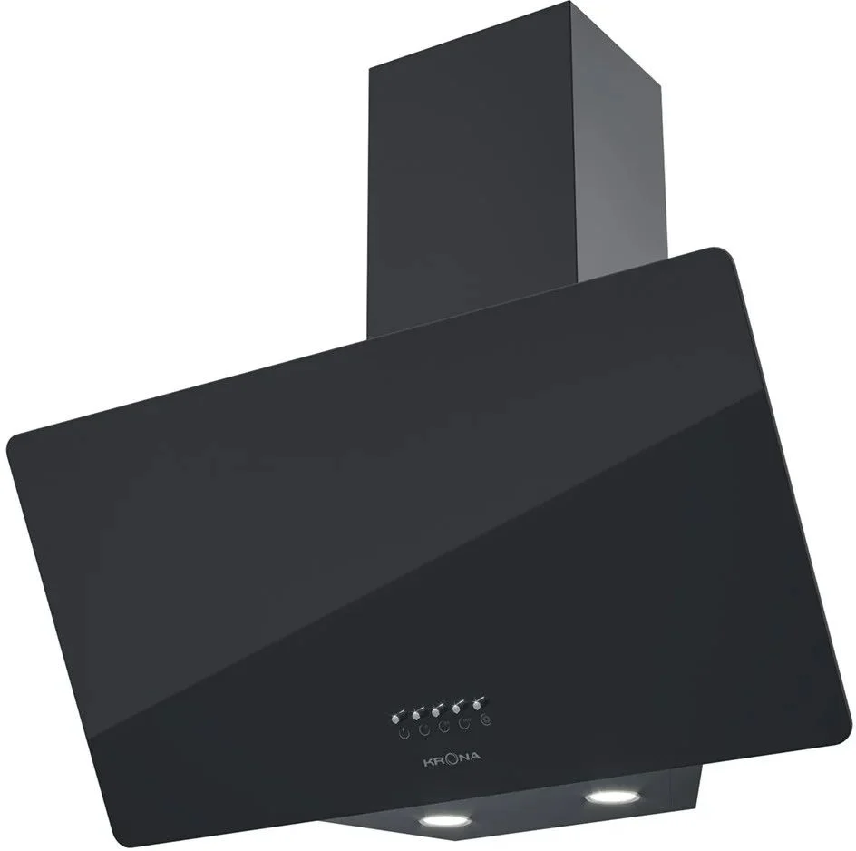Вытяжка наклонная KRONA POLLY 600 BLACK PB (840 м³/ч / 100 Вт / LED освещение 2x1 Вт / ширина - 59.6 см / чёрное стекло)-0