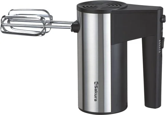Миксер Sakura SA-6323SBK (600 Вт/ ручной/ скоростей 5/ корпус нерж. сталь/ насадок 4 шт/ турборежим/ черный)-0