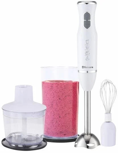 Блендер Sakura SA-6263SW (600 Вт/ скоростей 2/ турборежим/ венчик, измельчитель, стакан)-0