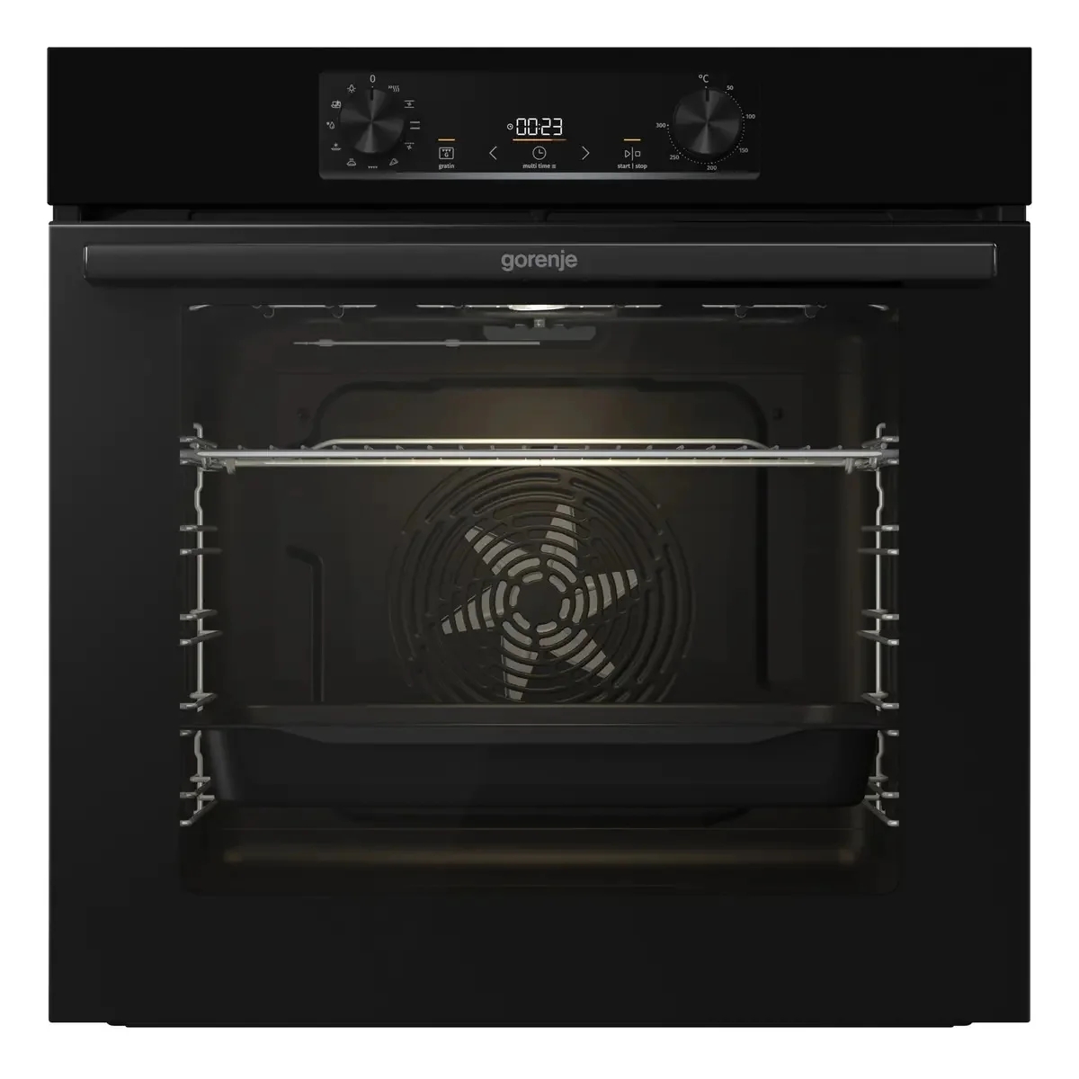 Духовой шкаф Gorenje BO6735E02BKOT (Essential / 77 л / до 300 °C / Чёрный, стекло / AquaClean / PerfectGrill / съемные направляющие / А / IconLED)-0