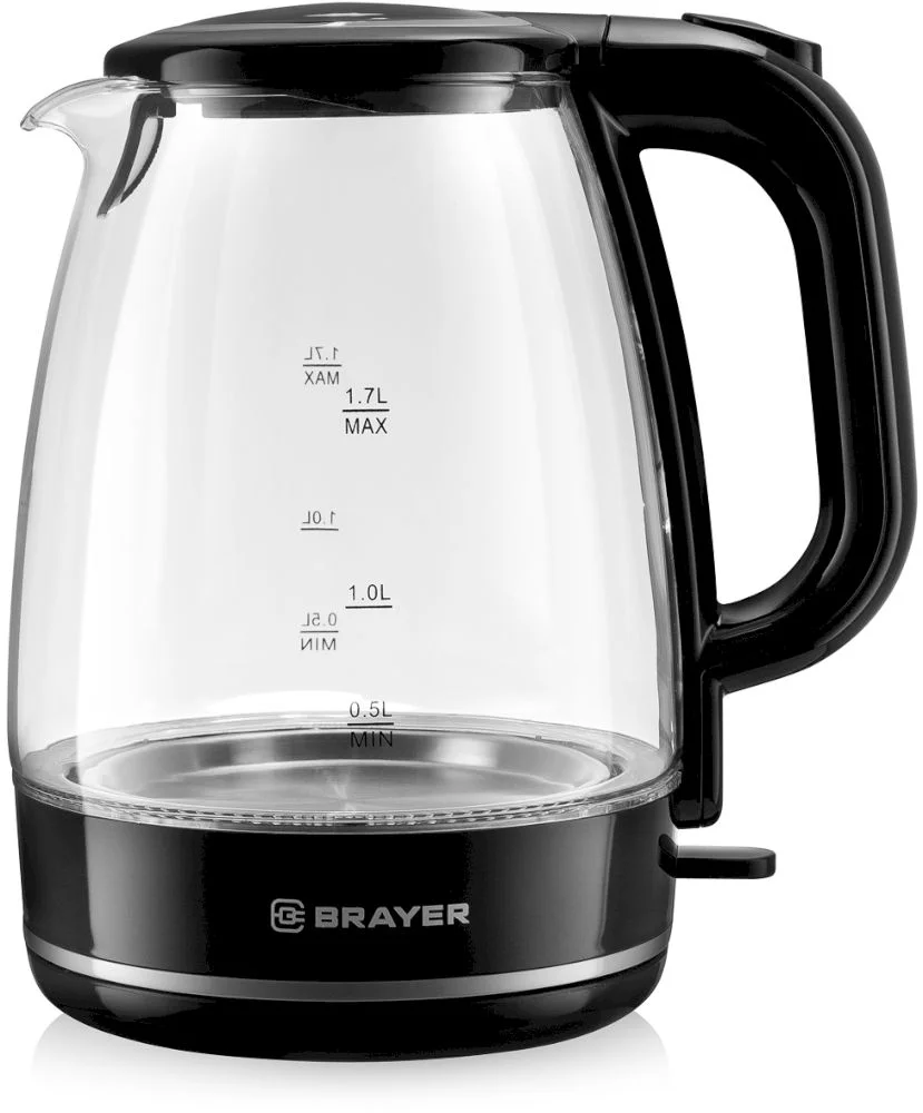 Чайник Brayer BR1030 (2200 Вт / 1,7 л / стекло / чёрный)-0