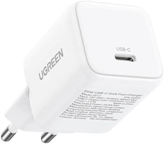 Сетевое зарядное устройство Ugreen X512, (Type-C/3A/20W/PD/QC), белый (55554)-0