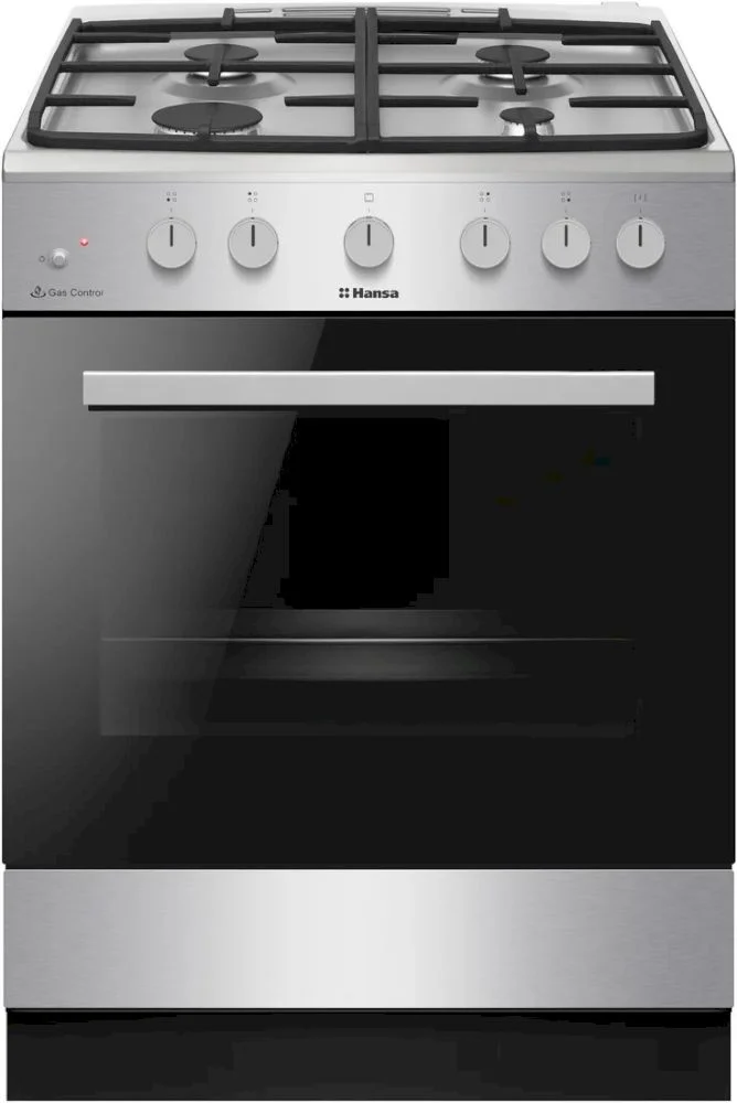 Плита комбинированная Hansa FCGS61129H (Нерж. сталь / духовка - 70 л / 4 газовые конфорки / чугунная решетка / электроподж. / газконтроль)-0