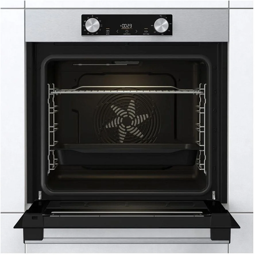 Духовой шкаф Gorenje BO6735E02XK (Essential / 77 л / до 300 °C / Нерж. сталь, стекло / AquaClean / PerfectGrill / съемные направляющие / А / IconLED)-1