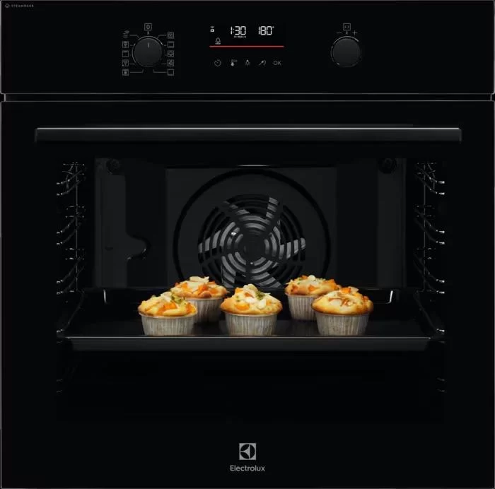 Духовой шкаф Electrolux EOD6P77WZ (SteamBake 600 / 72л / до 300°C / Чёрное стекло / Пиролиз / телескоп. напр. x1 / VelvetClosing / Термощуп)-0