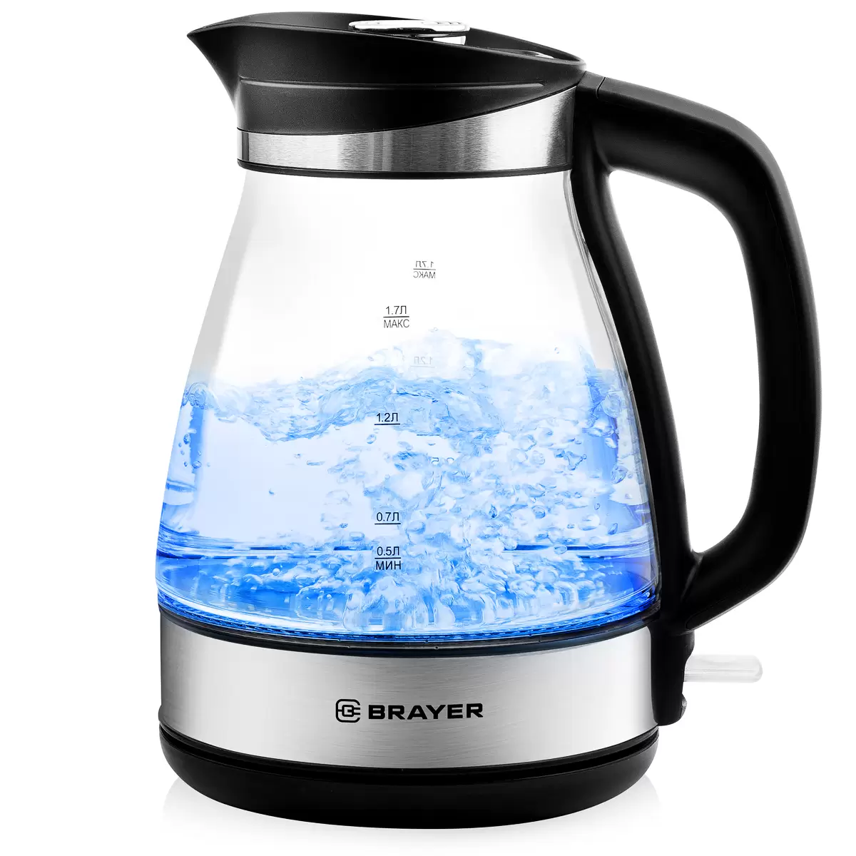 Чайник Brayer BR1048 (2200 Вт / 1,7 л / стекло / чёрный)-0