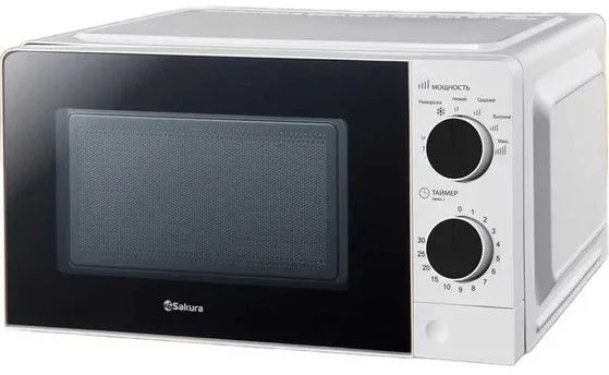 Микроволновая печь Sakura SA-7055W (20 л, 700 Вт, переключатели поворотный механизм, белый/черный)-0